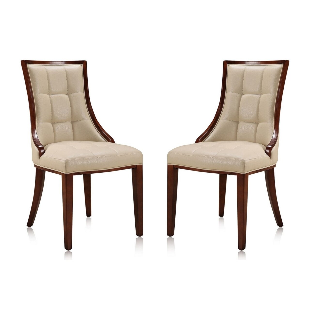 Manhattan Comfort Fifth Avenue Cream and Walnut Faux Leather Dining Chair (Set of Two)
